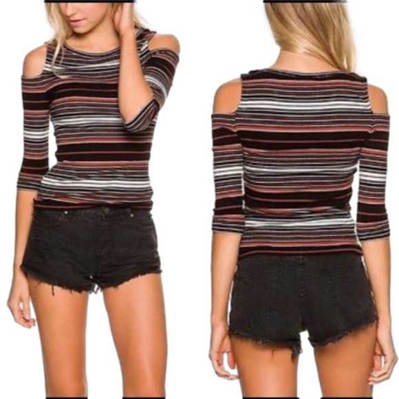 Free People Tops - Free People Striped Ribbed Cold Shoulder Top